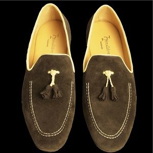 SUEDE LOAFERS IN CALF LEATHER TRIMMING BROWN